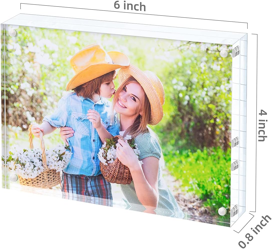 Acrylic Picture Frame, Clear Freestanding Double Sided 20mm Thickness Frameless Magnetic Photo