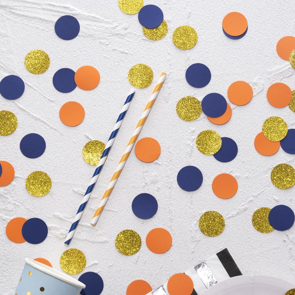 Gold Blue and Orange Confetti Table Decoration for Baby Shower Birthday Wedding Graduation