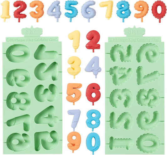 KALAIEN Number Silicone Mold, 2 Pack 3D Chocolate Molds Silicone Number 0-9, Number Cake Molds for