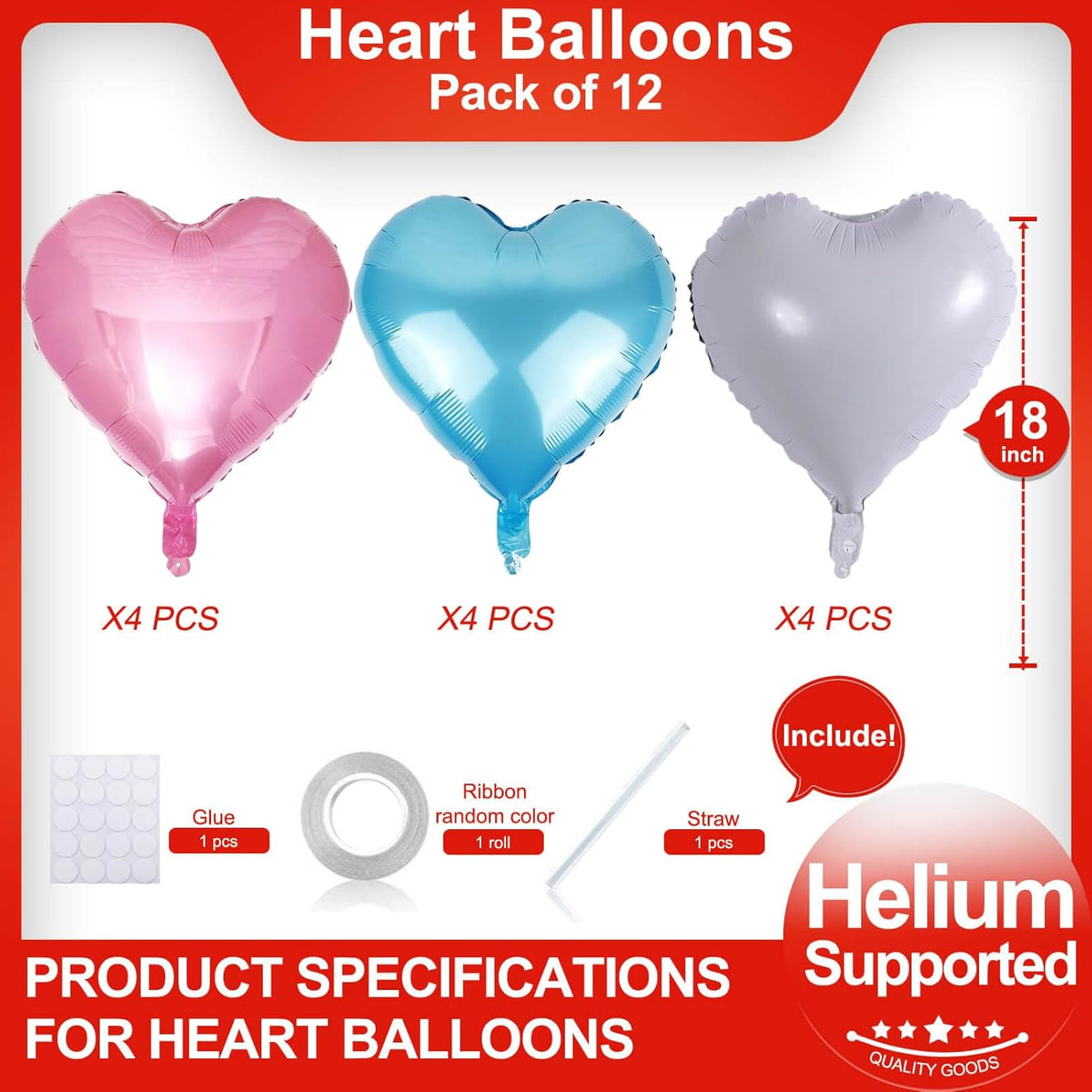 Pink Heart Shaped balloons Pack of 12,18 Inch Love Valentine Balloons Blue Heart Romantic Balloons