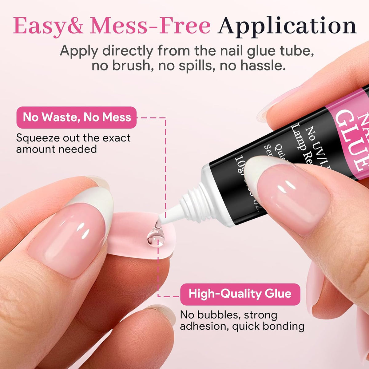 Nail Glue for Press Ons, 10g*2 Super Strong Bond Semi Solid Glue On Nails, 10s Quick Dry No Curing