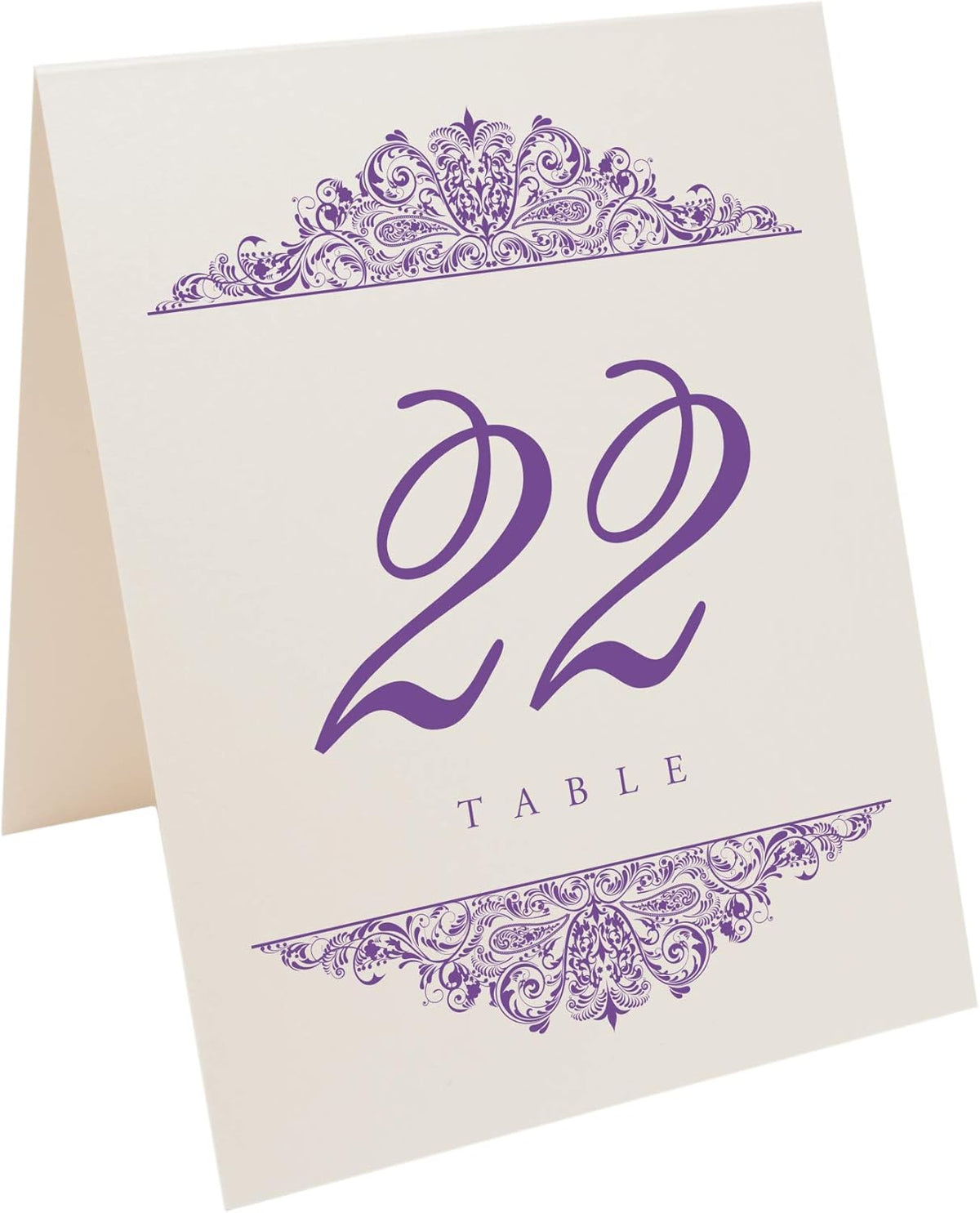 Paisley Wedding Table Numbers (Select Color/Quantity), Champagne, Purple, 1-10, Double Sided, Tent
