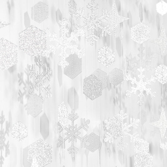 Snowflake-Snow White-Silver Christmas Party-Decorations Streamers - 52Ft White Winter Wonderland