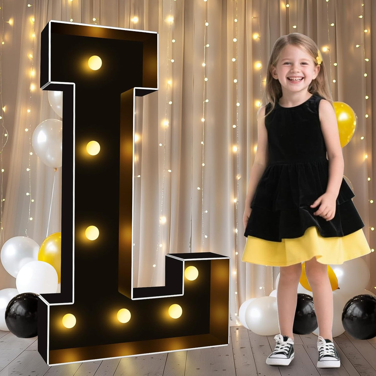 Pooqla 3 FT Marquee Light Up Letters, Black Marquee Letter Lights 3 Feet Tall, Giant LED Sign Big