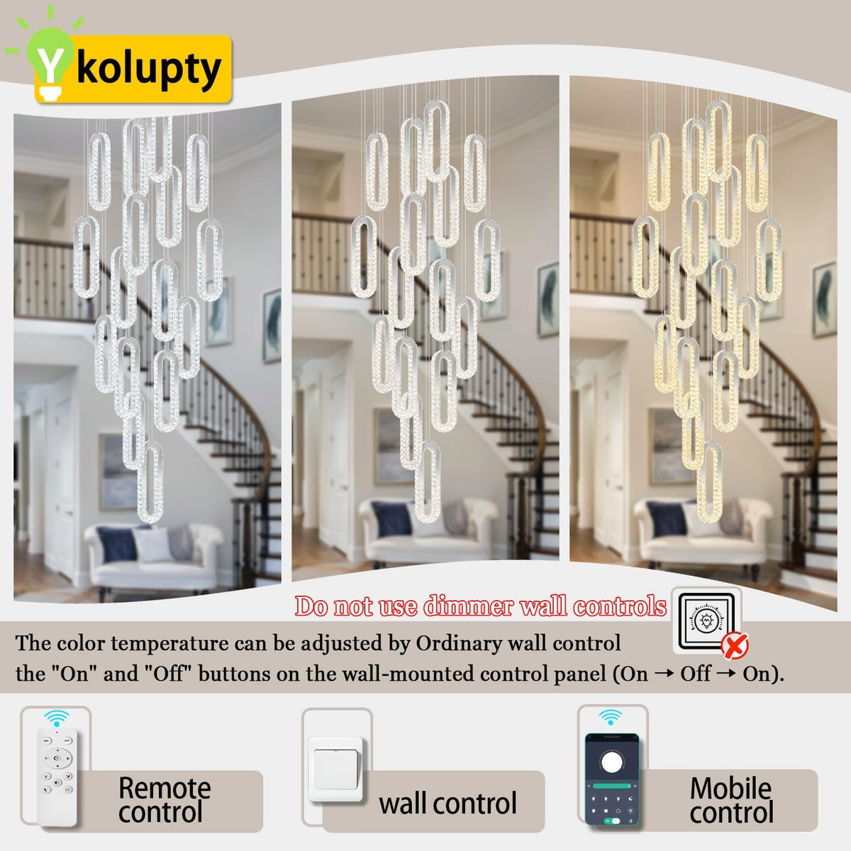 H138 Large Chandelier for High Ceiling,Modern 16-Rings Crystal Chandeliers for Entryway,Silver