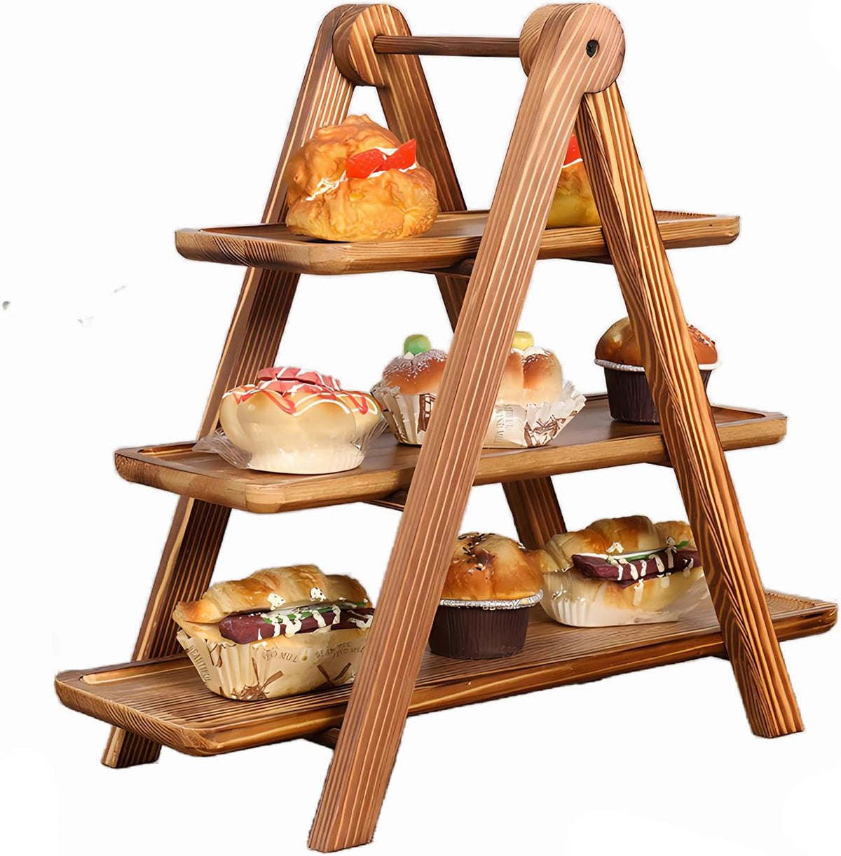Wooden 3 Tier Serving Tray, Detachable Cupcake Stand, Rectangle Serving Platter Three Tiered