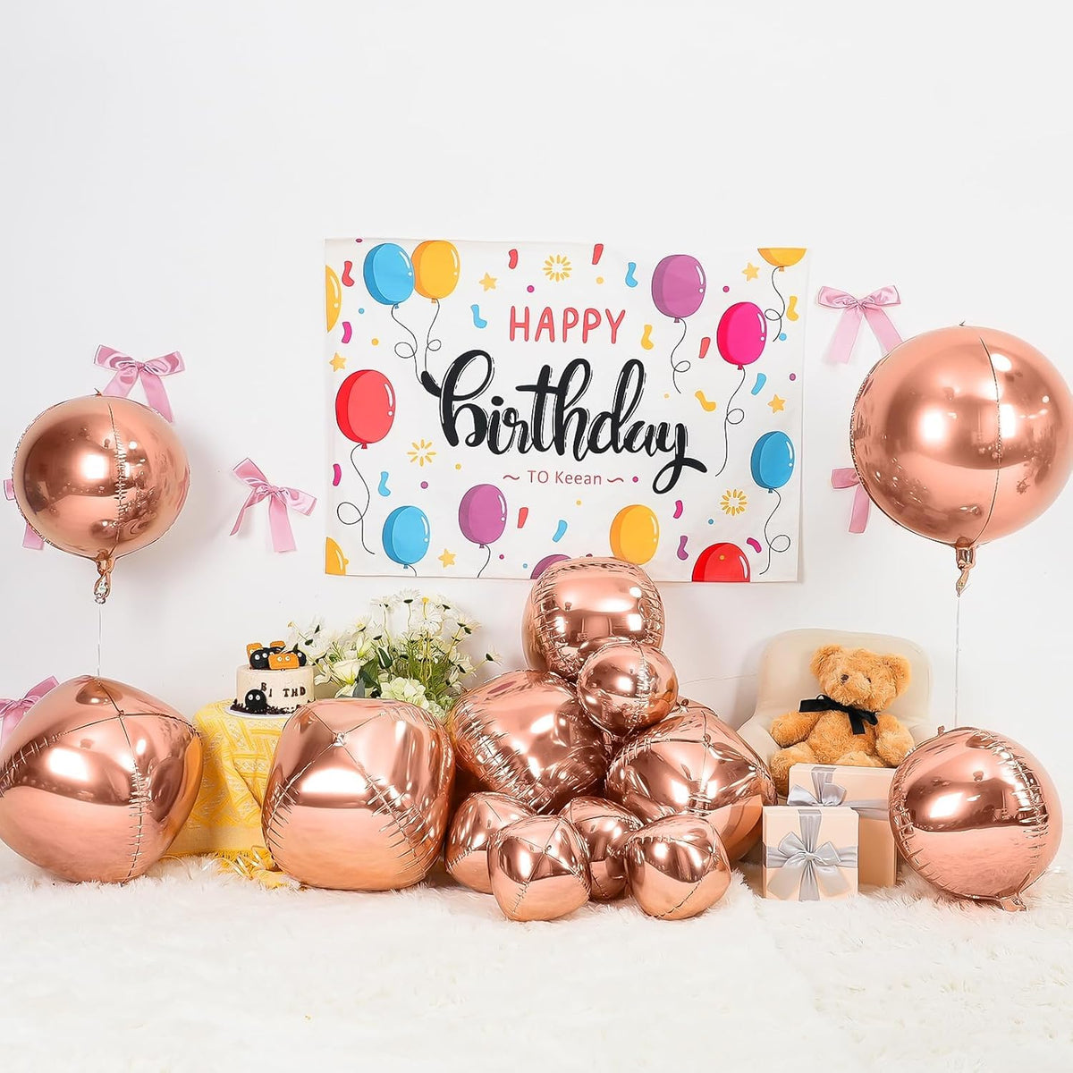 12Pcs Rose Gold Round Foil Balloons, 22" 15" 10" 4D Helium Ball Balloon, Metallic Rose Foil Balloon