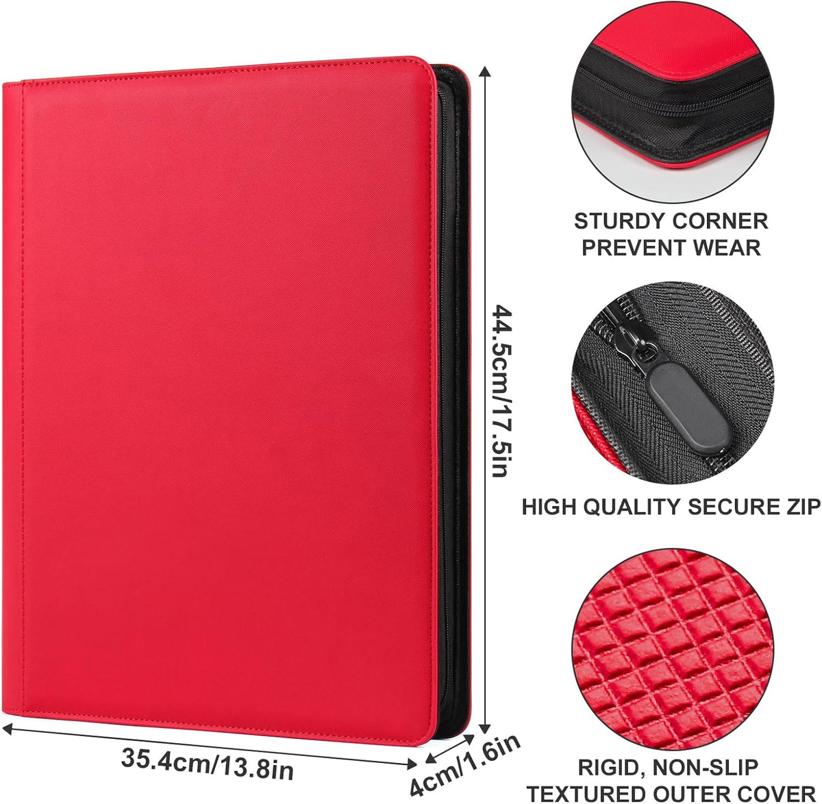 GEAoffice 16 Pockets Trading Card Binder for 1000+ Cards, Sturdy Large Side Loading Zipper