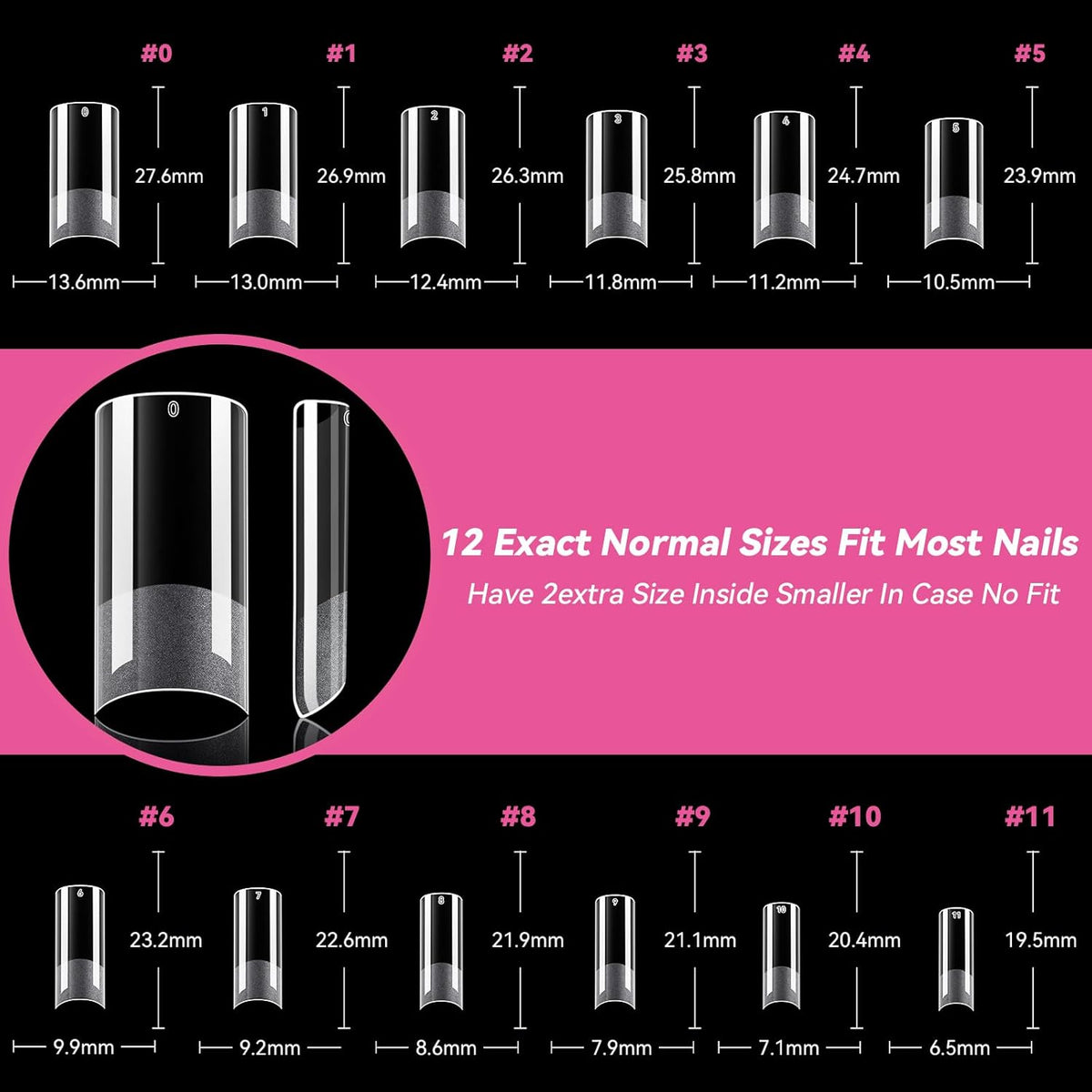 UNA GELLA No C Curve Medium Square Nail Tips 216 Pcs Pre-file Half Cover Straight Square Gel Nail
