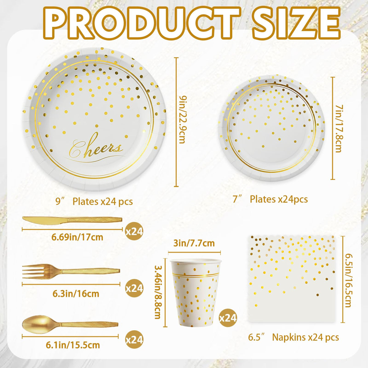 168Pcs White and Gold Paper Plates and Napkins Party Supplies for 24 Guest