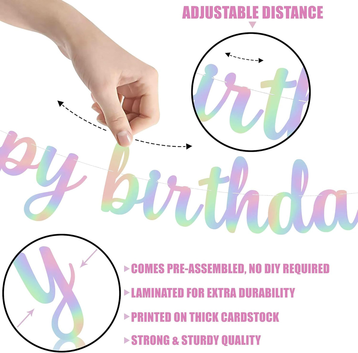 KatchOn, Pre-Strung Iridescent Happy Birthday Banner - 10 Feet | Iridescent happy Birthday Sign for
