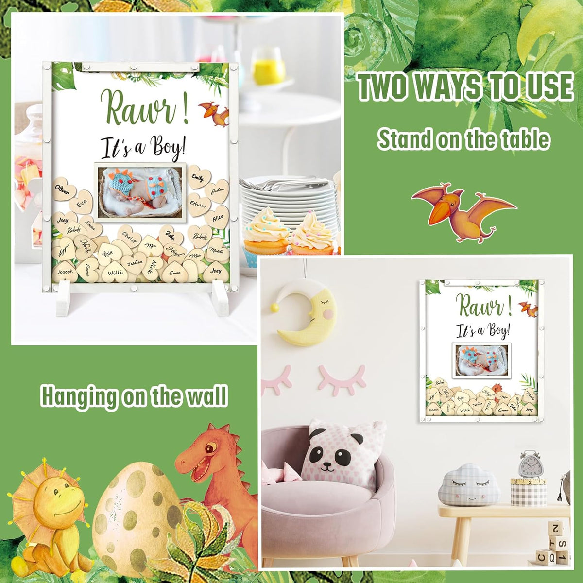 65 Pcs Dinosaur Baby Shower Guest Book Alternatives He or She Gender Reveal Baby Shower Decorations