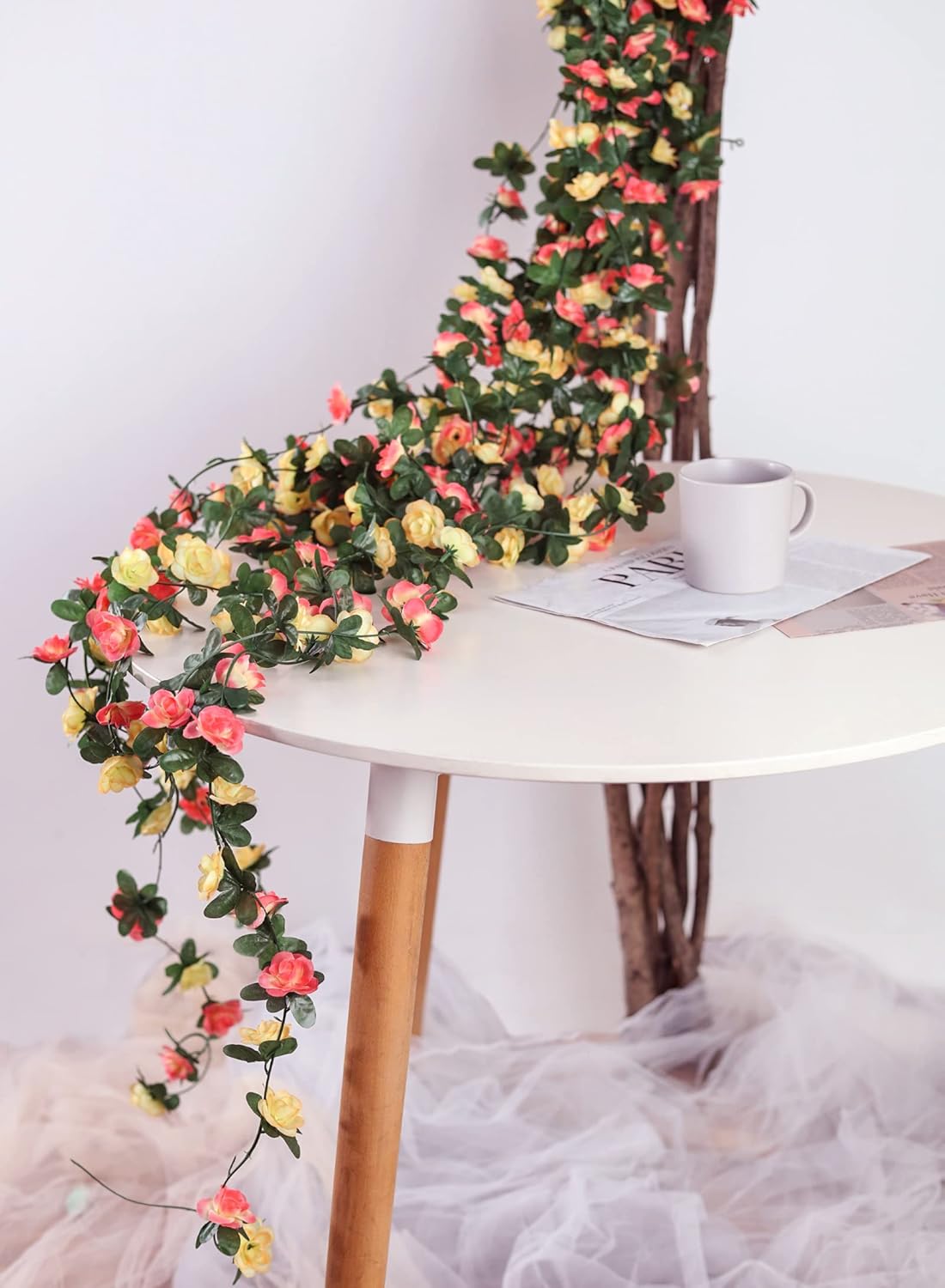 Miracliy 5Pcs 41FT Flower Garland Artificial Rose Arch Vines Fake Spring Floral Garland for Flower