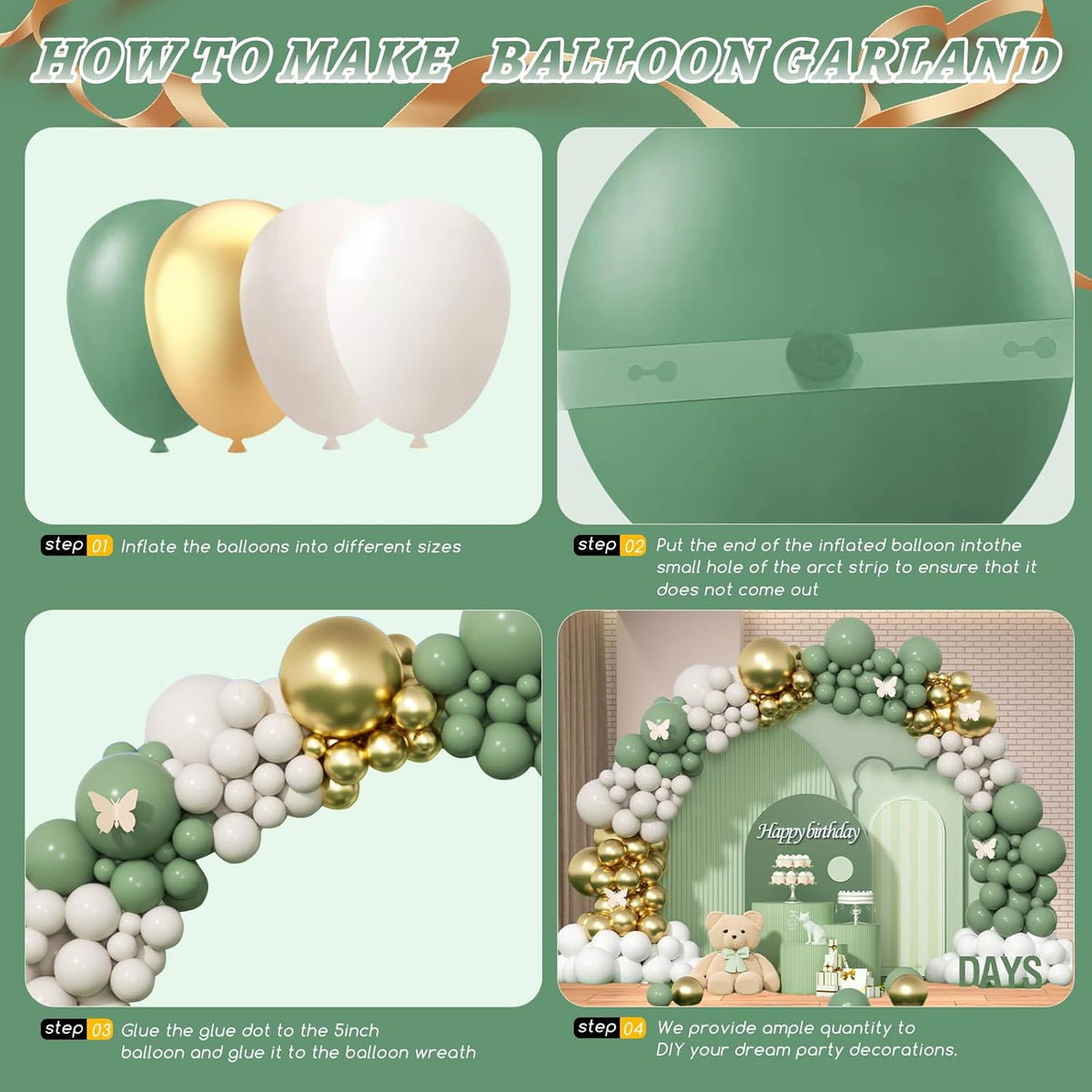 412Pcs Sage Green White Sand Gold Balloons Garland Arch Kit,18 12 10 5 Inch Different Sizes