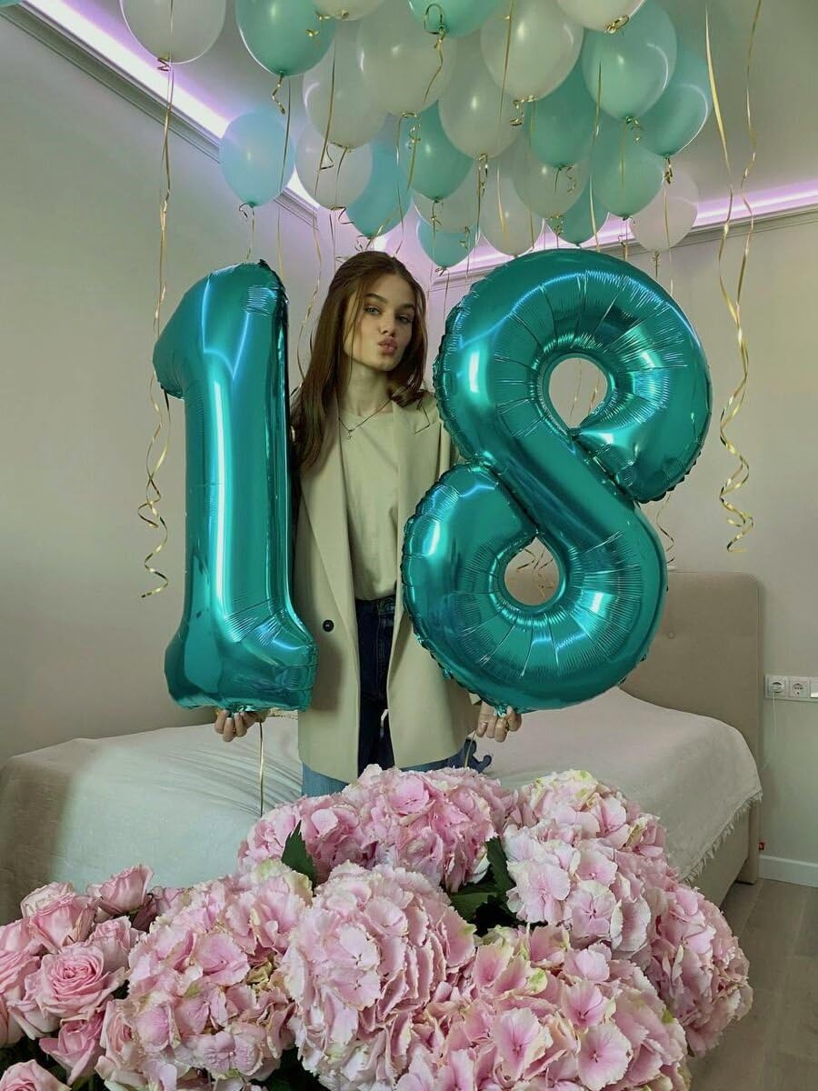 Teal Blue Foil Number 8 Balloon 40 Inch, Helium Mylar Eight Number 8 18 28 38 48 58 80 88 Birthday