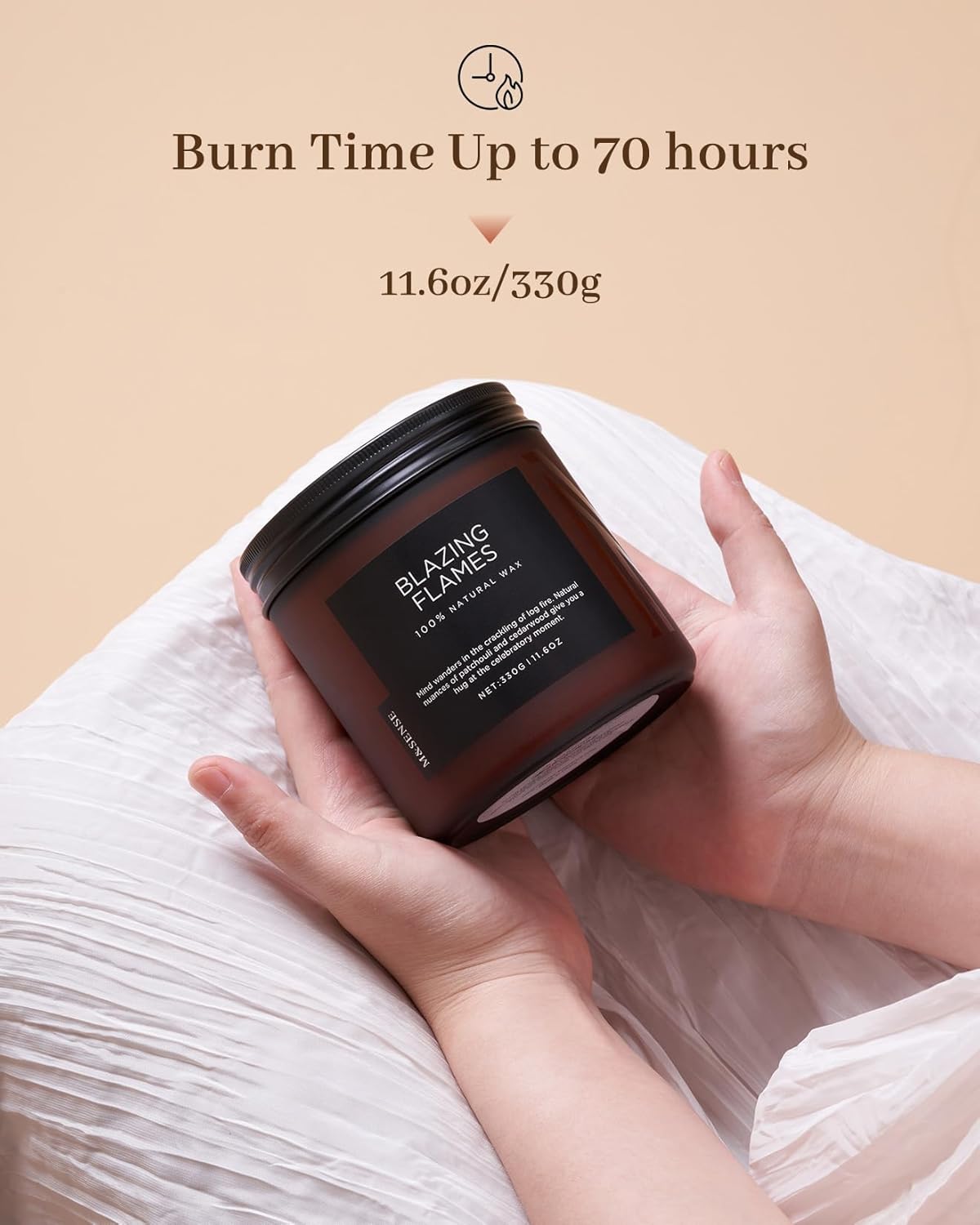 M&SENSE Blazing Flame Scented Candles with Log Fire - Cade & Patchoulli Scent, 70 Hours 11.6oz