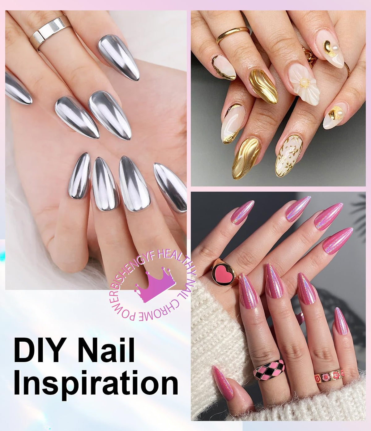 Mermaid Gold Chrome Nail Powder: 6 Colors Mirror Effec Green/Pearl Chrome Nail powder,Magic Mermaid