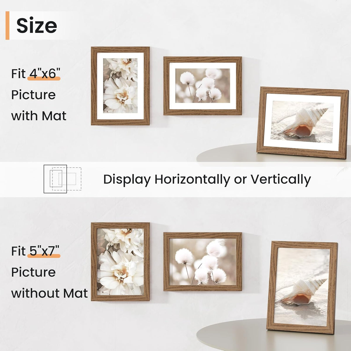 5x7 inch Picture Frame, 5x7 Photo Frames with 4x6 Removable Mat - High Definition Plexiglass