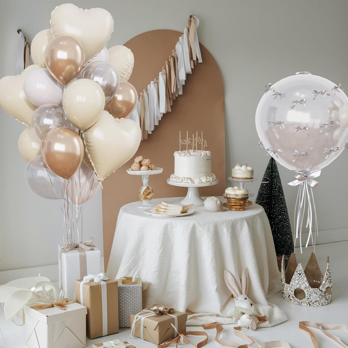 Cream White and Gold Balloons Beige Heart Balloon as Engagement Party Decorations, Metallic