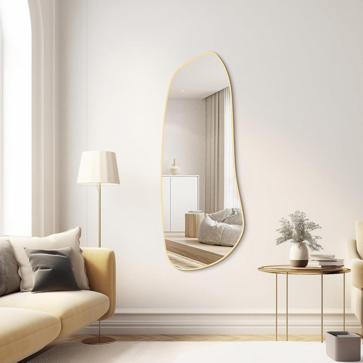 WallBeyond Irregular Wall Mirror, Asymmetrical Mirror Wall Mounted with Gold Framed for Living