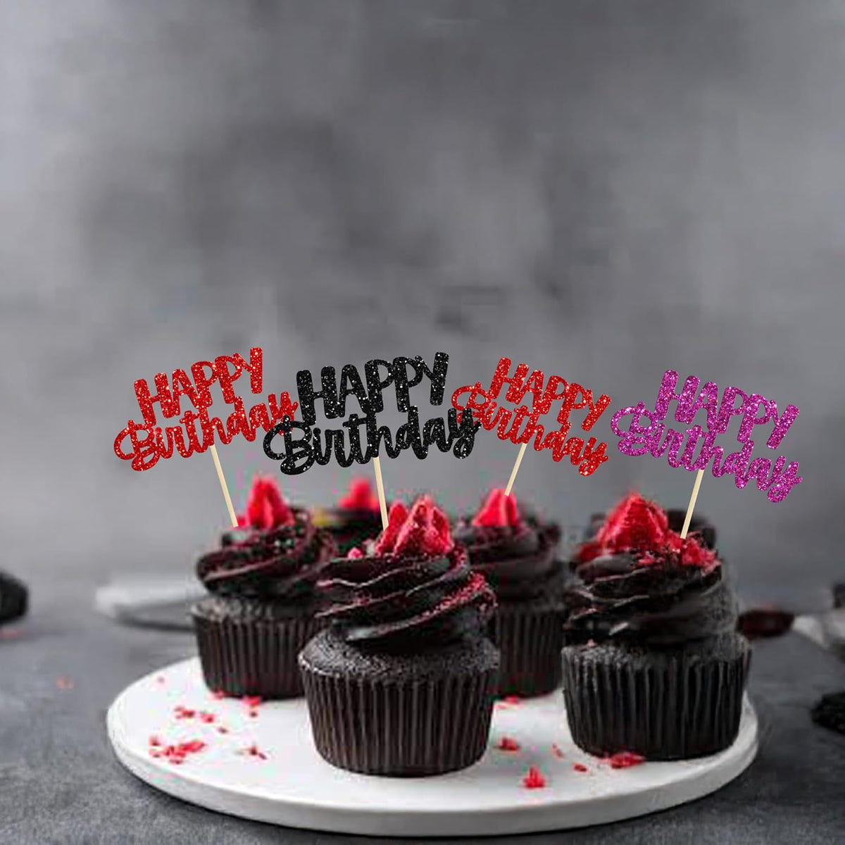 Gyufise 24Pcs Happy Birthday Cupcake Toppers Glitter Birthday Cupcake Food Picks for Celebrating
