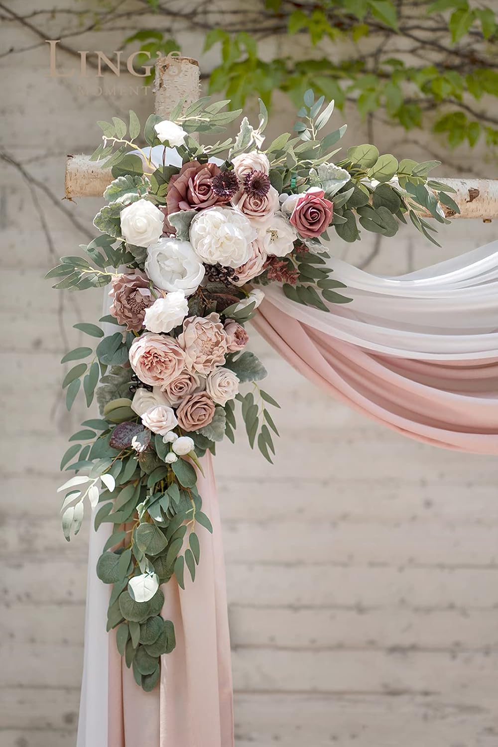 Ling's Moment Pink Mauve Artificial Wedding Arch Flowers Kit Pack of 4, 2pcs Hanging Flower