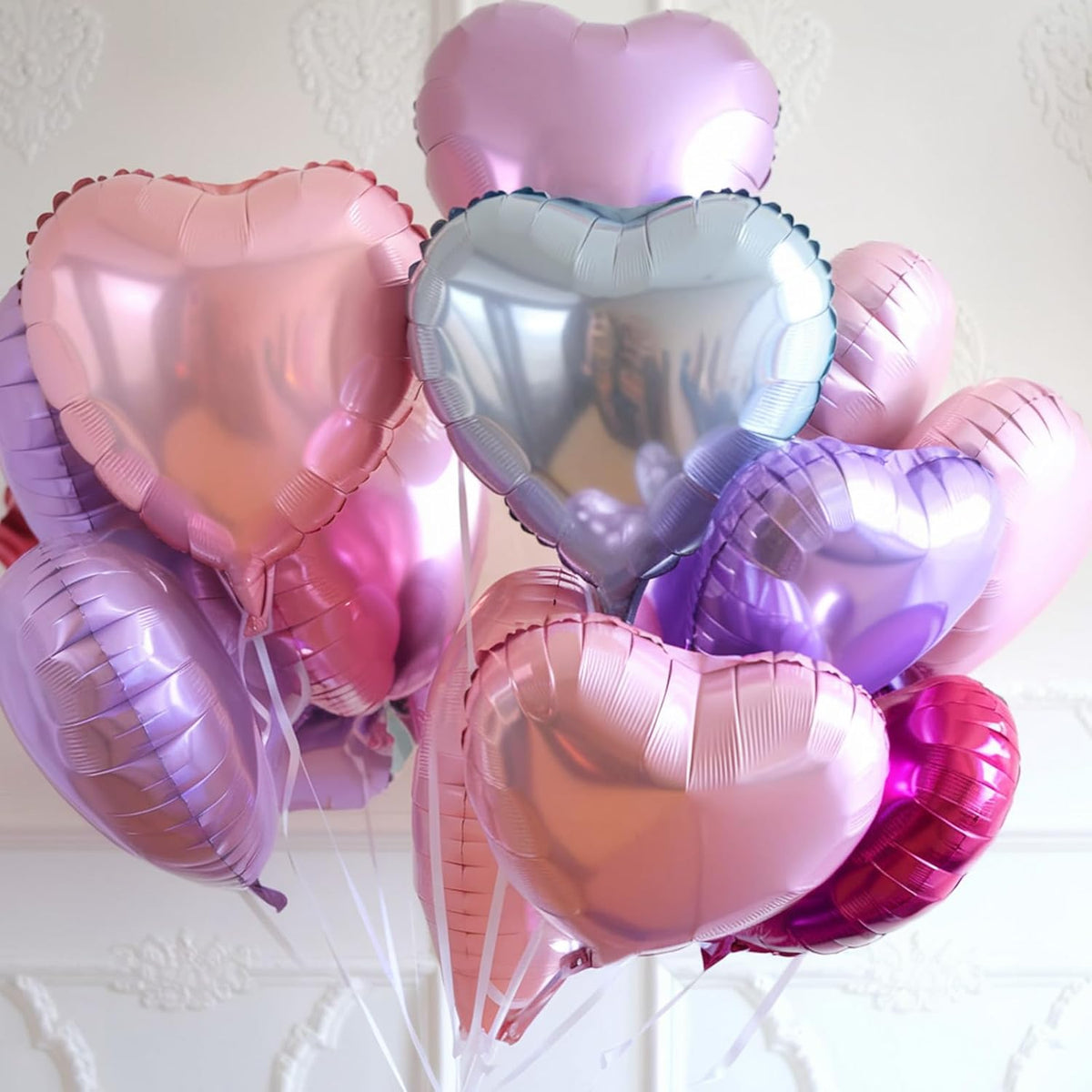 Pink Purple Heart Balloons, 18 Inch Light Purple and Pink Heart Shape Balloons, 12PCS Pastel Pink