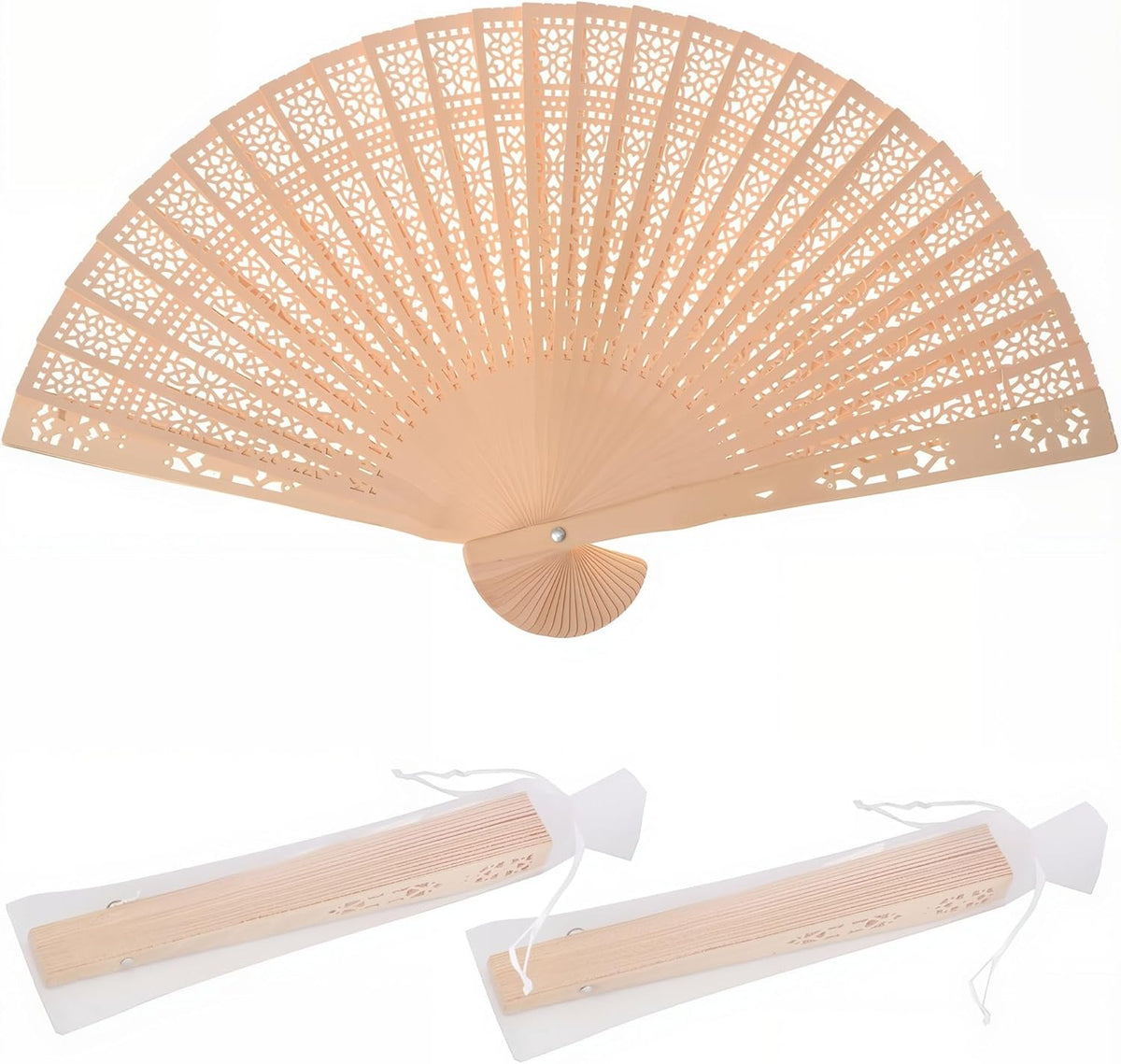 Sandalwood Fan 50 Pcs Hand Fans with 50 Organza Bags Abanicos De Mano Fans for Weddings Hand Fan