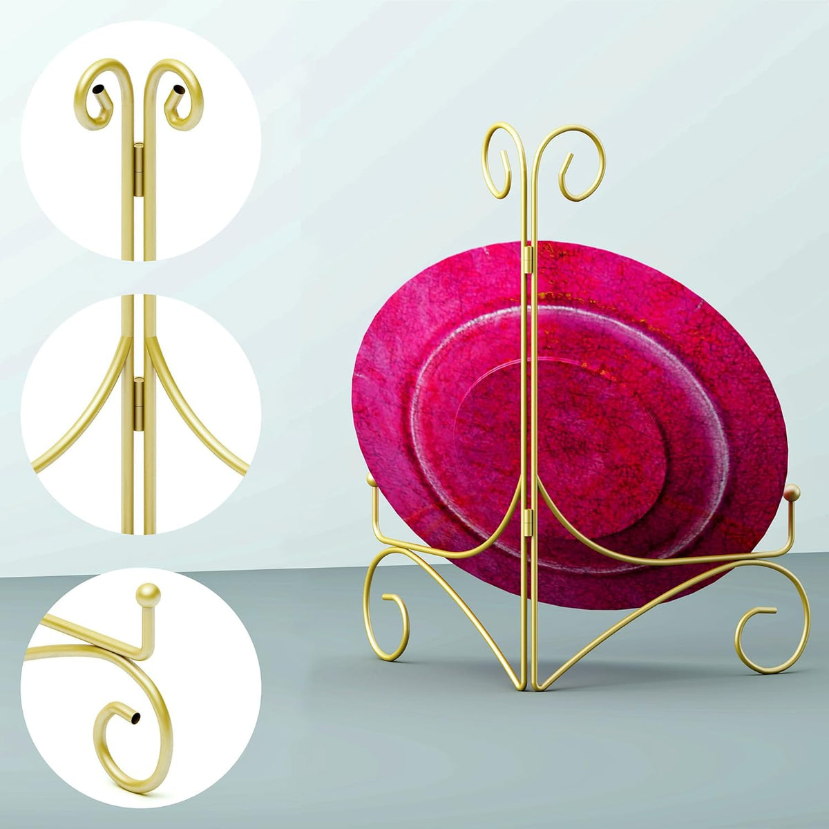 Plate Display Stands with Hinged Folding Design, 8 Inch Picture Frame Stand for Tables, Decorative