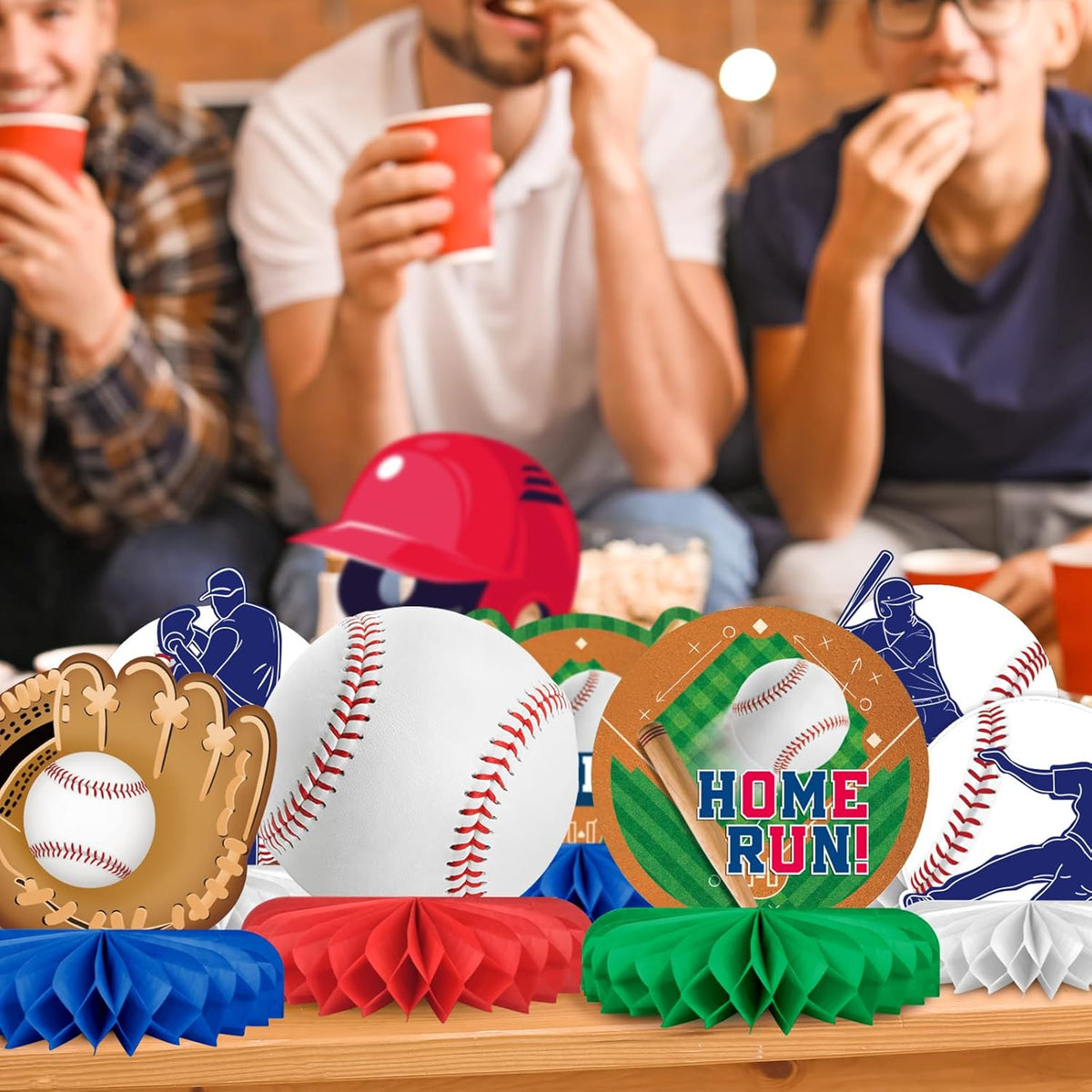Baseball Party Supplies:Baseball-Themed Honeycomb Centerpiece for Baseball Birthday & Gameday