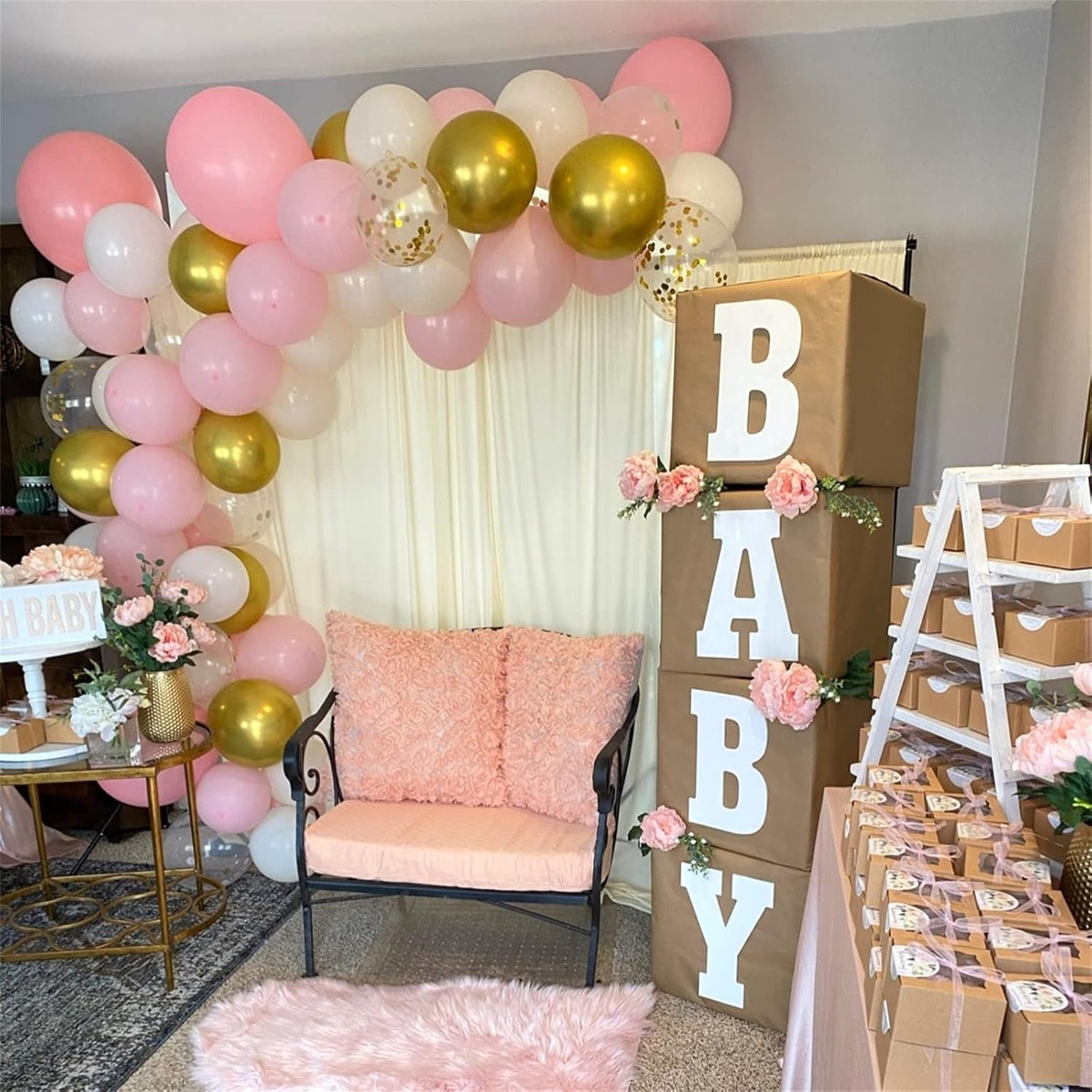 Balloons Pink White Gold, 12 Inch Pastel Pink Pearl White Metallic Chrome Gold Confetti Latex