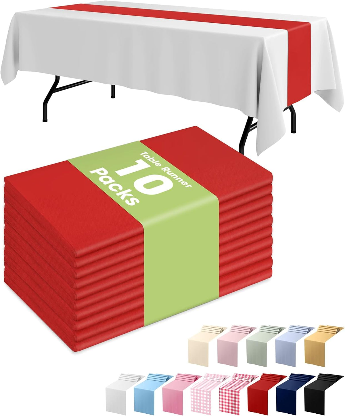 Pureegg Red Plastic Table Runners - 10 Pack, 14'' x 108'', Water Resistant & Disposable Centerpiece