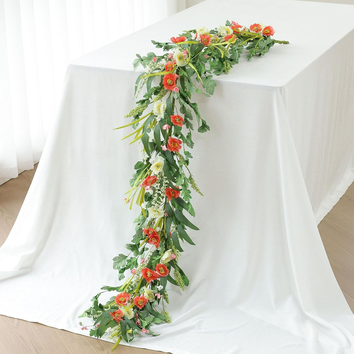 Mizii Red Artificial Flower Garland 6FT Fake Poppy Floral Garland Hanging Vines Spring Summer