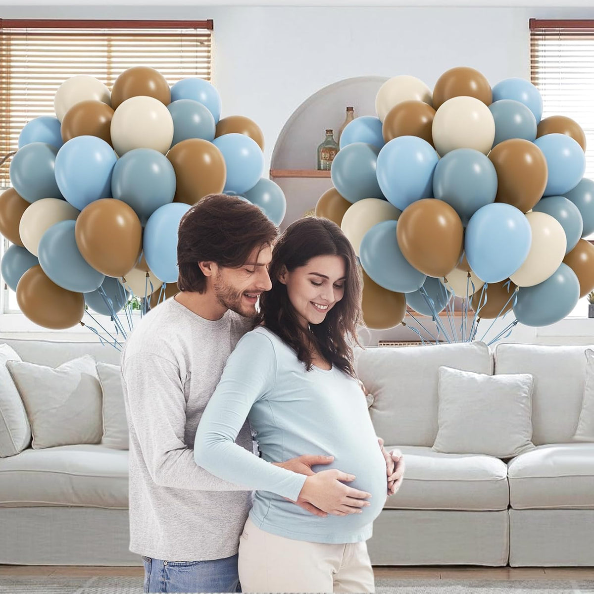 60pcs Blue and Brown Balloons 12inch with Brown Dusty Pastel Blue Sand White Balloons for One Sweet