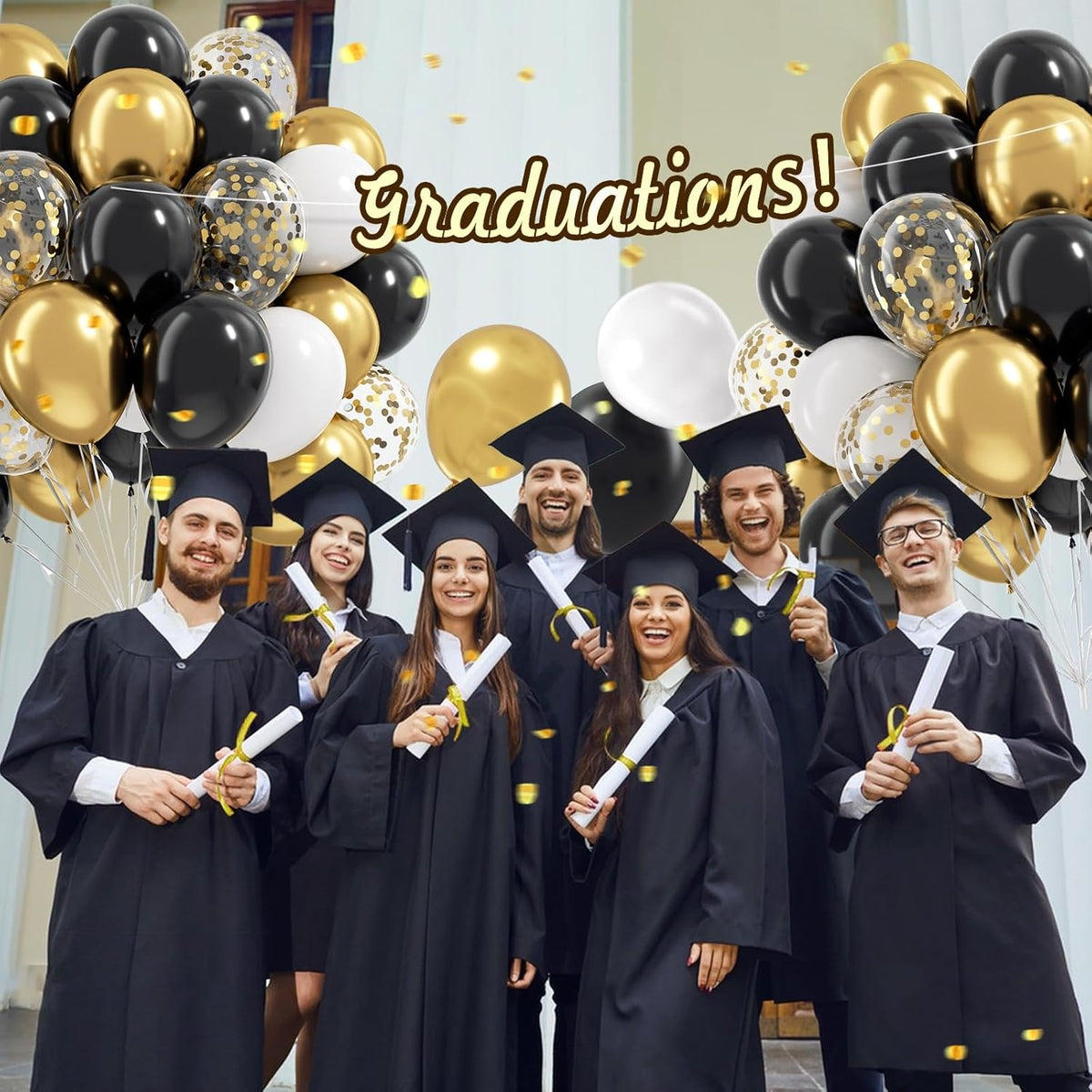 Black White and Gold balloons, 60pcs 12inch Black White Metallic Gold Confetti Balloons for