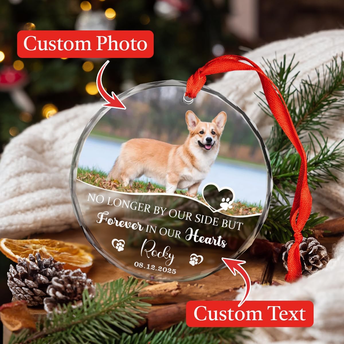 Personalized Dog Memorial Glass Ornaments, Pet Sympathy Gifts, Pet Remembrance Ornaments, Loss of