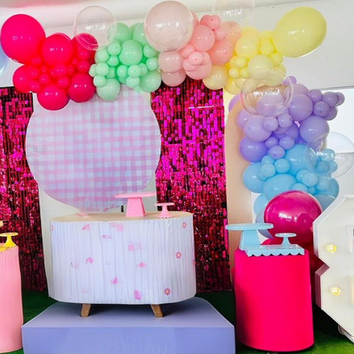 Colorful Rainbow Balloons Assorted Pink Blue Yellow Green Balloons 60PCS 12INCH Hot Pink Pastel