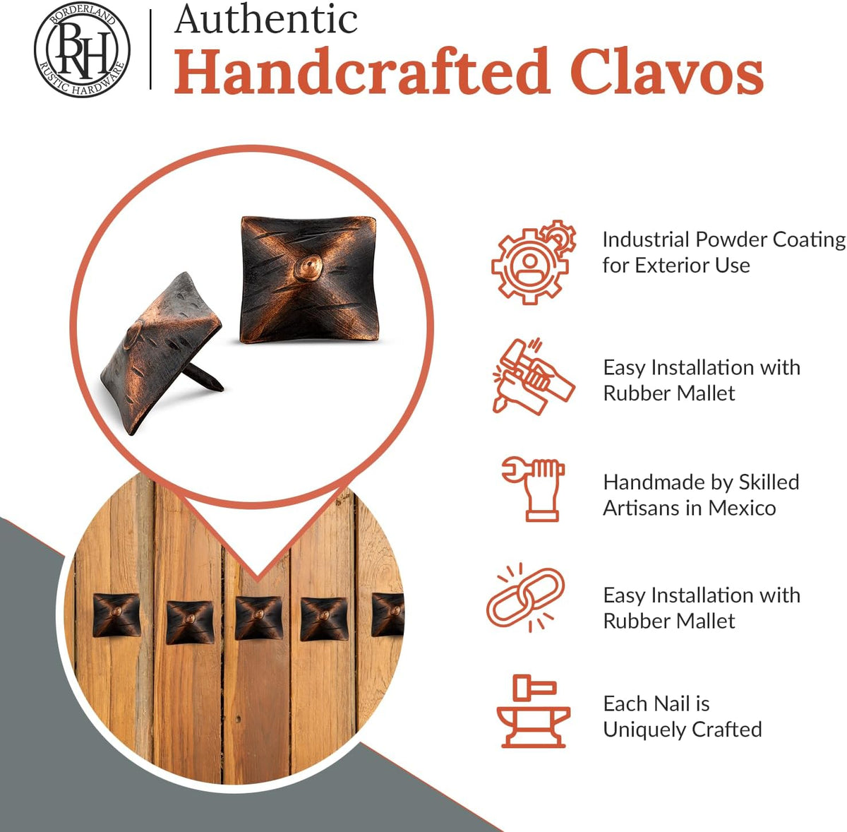 25 Pack 1.25" Square Head Iron Clavos Decorative Nails – Oil Rubbed Bronze – Handmade Rustic Square