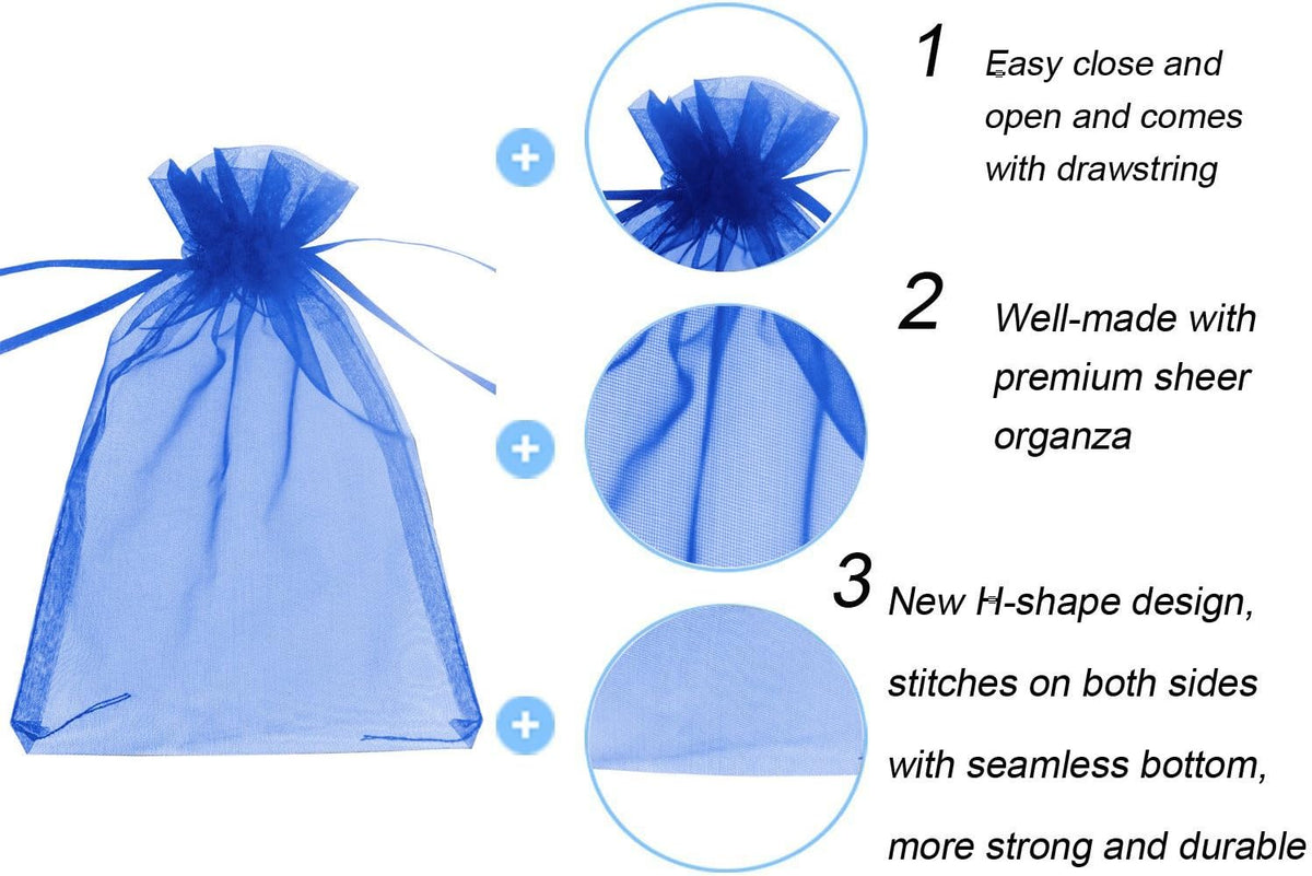 Wudygirl 100pcs 5X7 Blue Organza Bags with Drawstring Jewelry Lipstick Cosmetics Pouches Baby