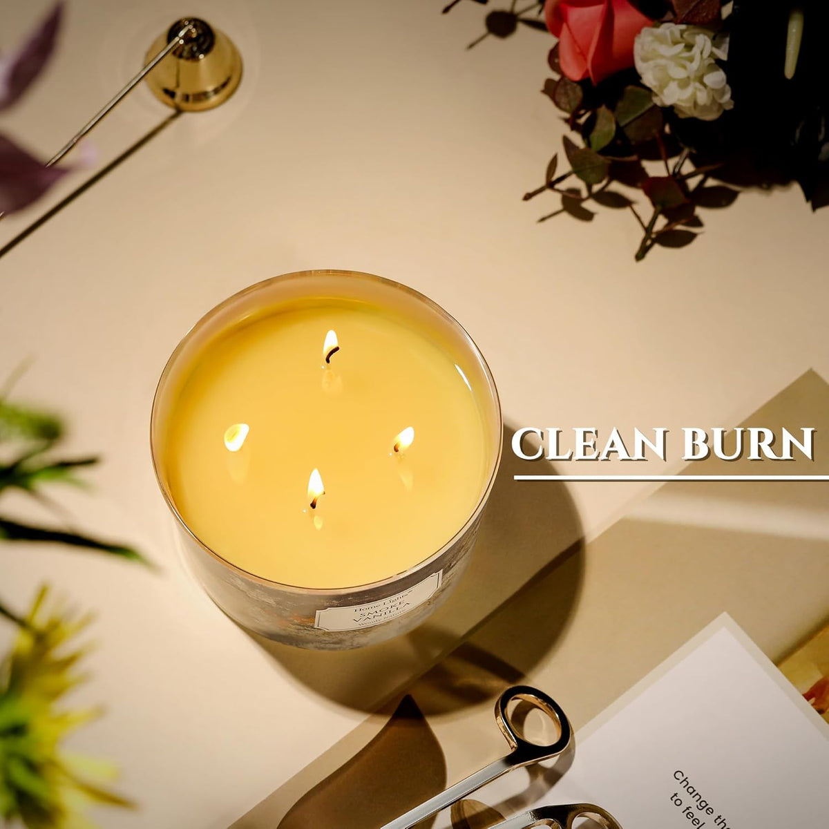 HomeLights Large jar Candle | 4-Wick Long-Lasting Scented Candles, 18oz Natural Soy Wax Candle for