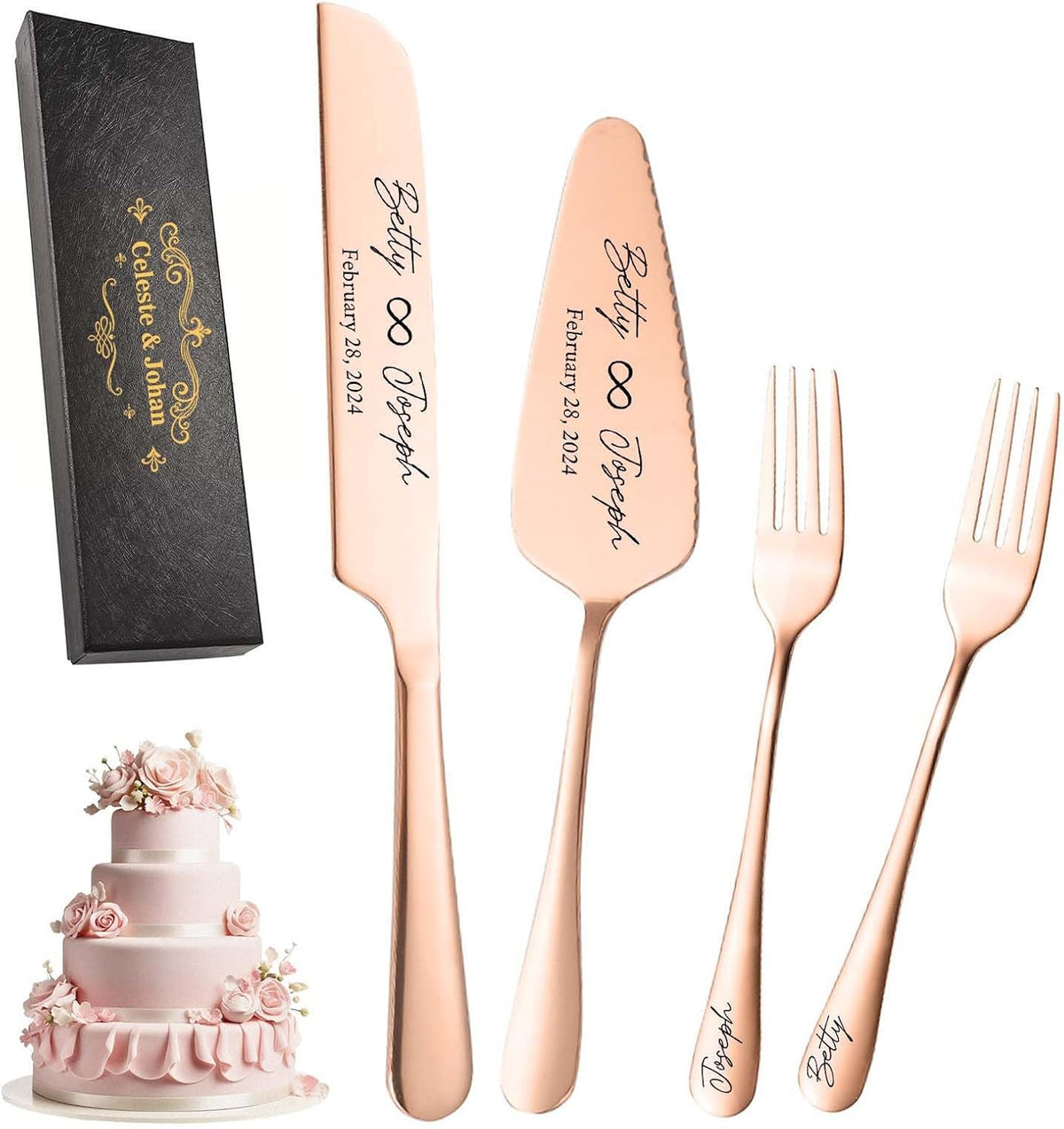 Personalized Wedding Cake Knife and Server Set Stainless Steel Forks Cake Cutter Server Engraved