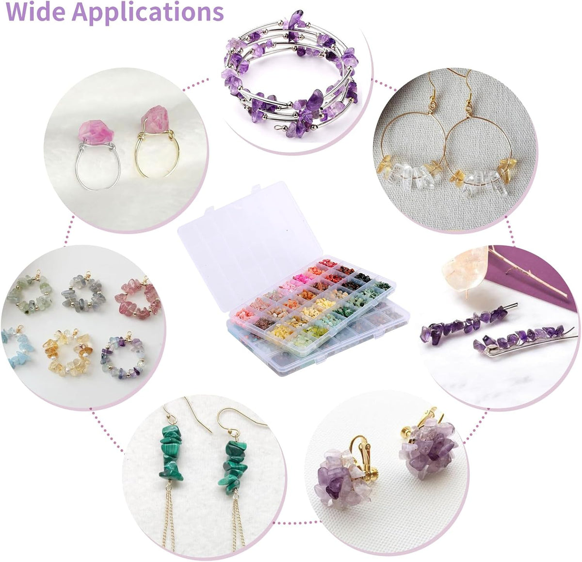 QUEFE 1800pcs 56 Colors Crystal Beads, Ring Making Kit, Gemstone Chip Beads Irregular Natural Stone