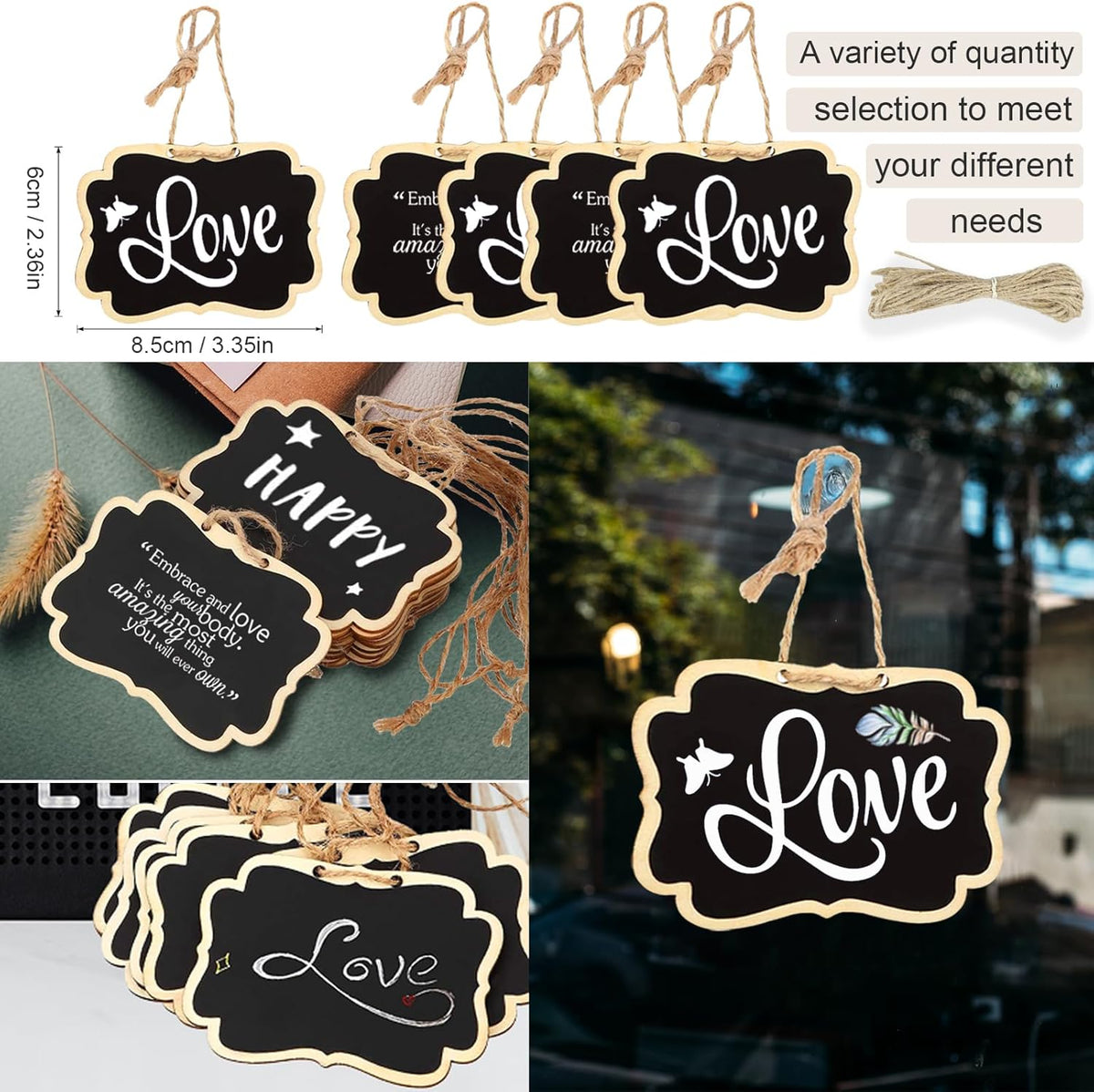 24PCS Reusable Chalkboard Tags with String, ULENDIS 2.36x3.35 Inch Wooden Chalkboards Signs with