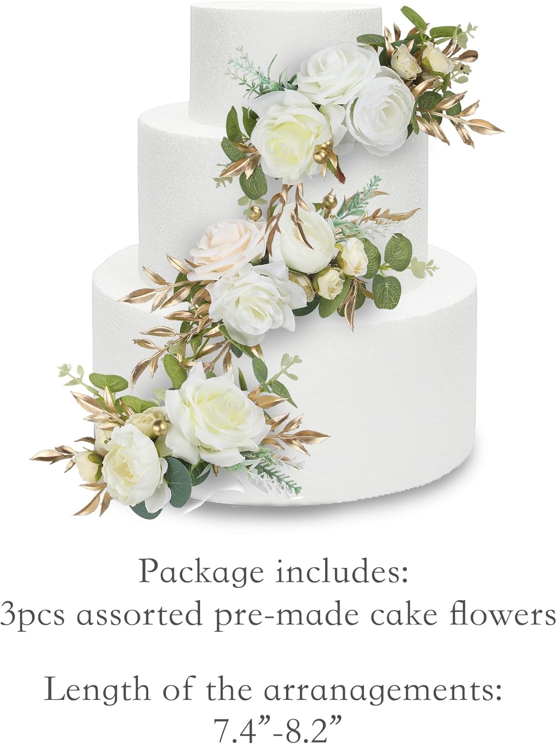 Rinlong 3Pcs Pre-made Cake Toppers Flowers Cake Decorations Wedding Cake Decorating Flowers Decor