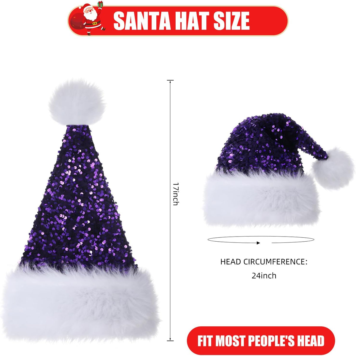Personalized Sequin Santa Hat for Adults, Red Glitter Christmas Party Hat, Xmas Halloween New Year
