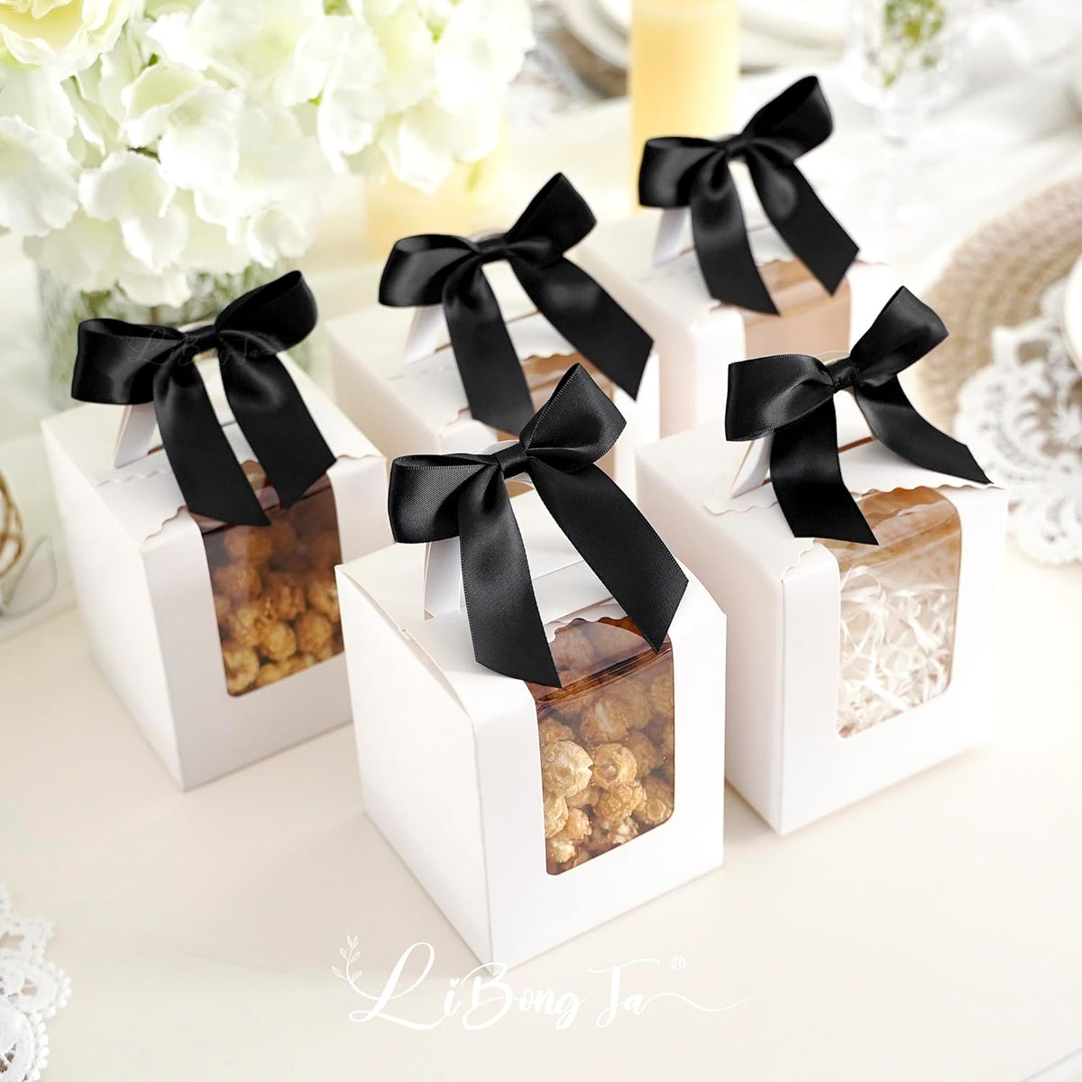 3.5" Black Bow Satin Pre-Tied Bows for Gift Wrapping, Small Bows for Crafts, Premade Bows, Candy