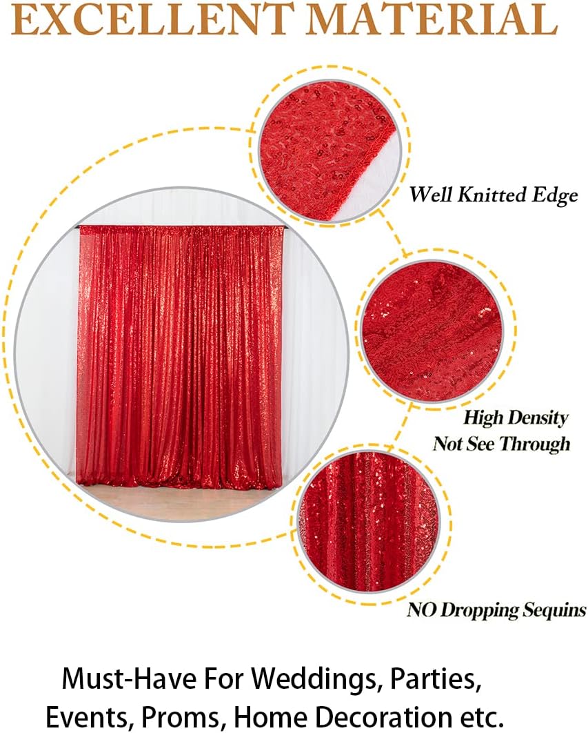 ShinyBeauty Red Sequin-Backdrop-Curtain 2Panels 5FTx10FT Glitter Wedding Photography Background