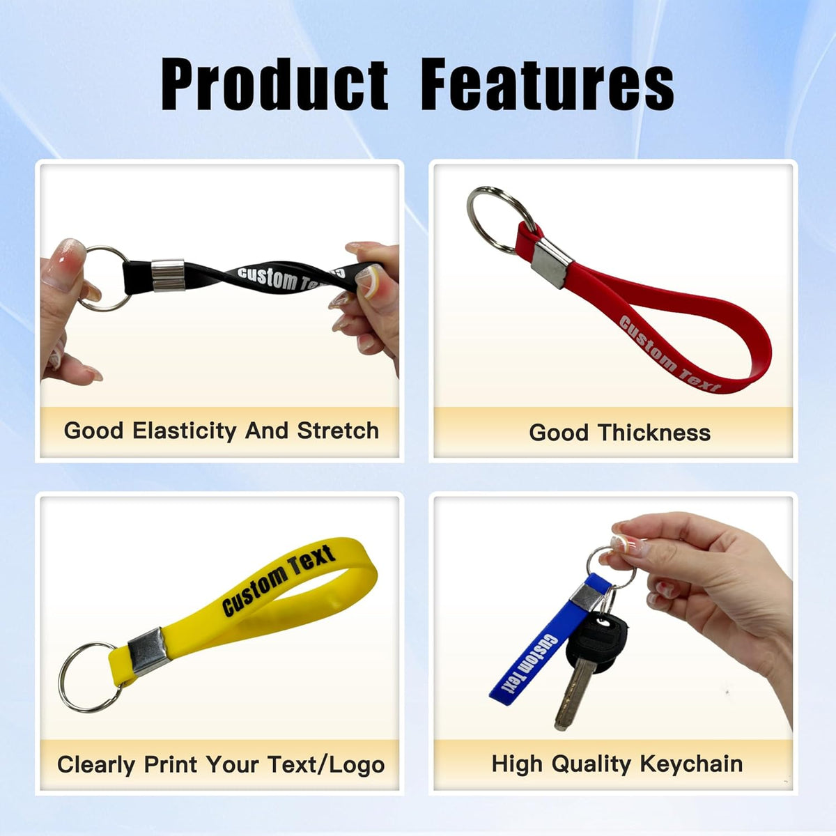 50 Personalized Silicone Keychains for Backpack Key Cellphone, Custom Silicone Keyrings