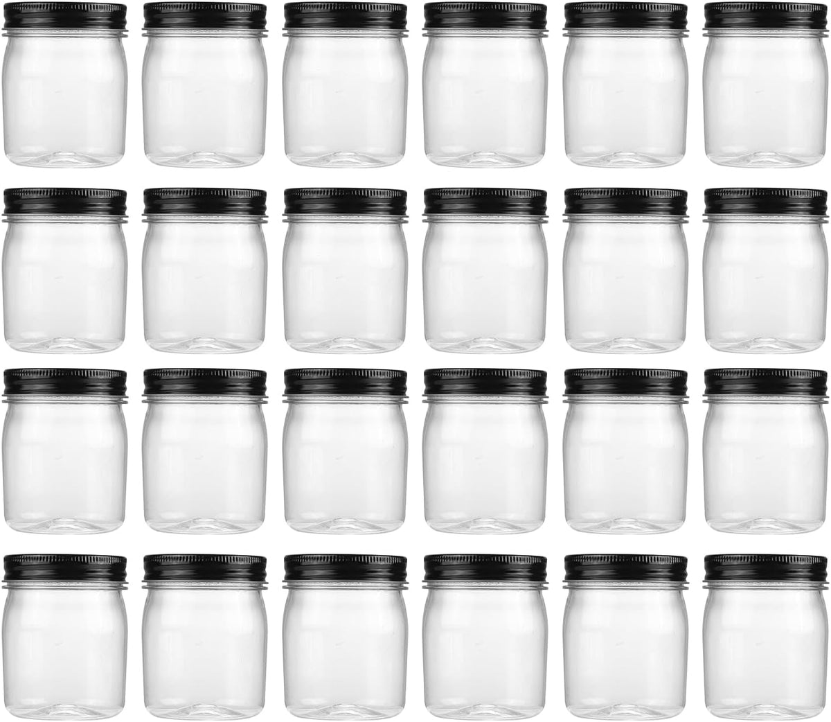 novelinks 8 oz Clear Plastic Jars with Screw-On Lids - BPA-Free Refillable Storage Containers for