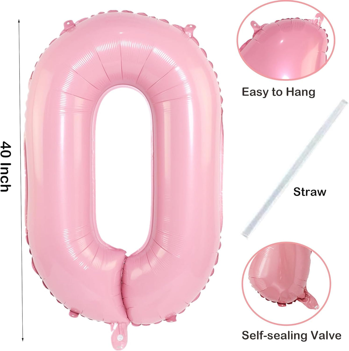Light Pink 0 Number 40 Inch Large Balloon 0 Numbers Big Foil Helium Number Balloons 0-9 Jumbo Happy